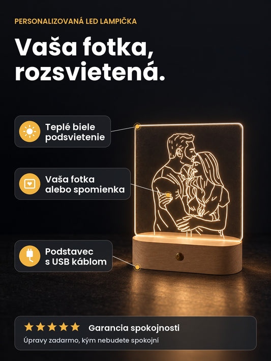 Personalizovaná LED lampička Lumao: teplé biele podsvietenie, vaša fotka alebo spomienka, podstavec s USB káblom
